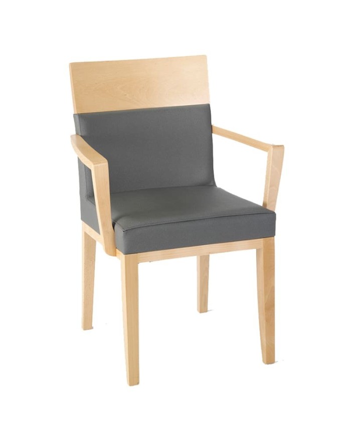 Sillón tapizado combinado con madera de haya para hostelería y hogar