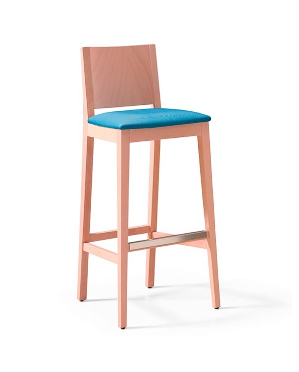 Taburete tapizado con madera de haya para cocina y hostelería