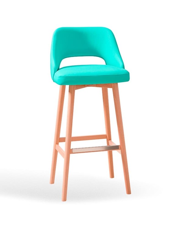 Taburete curvado tapizado con madera de haya para barra y encimera