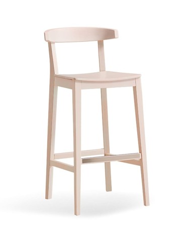 Taburete de madera con respaldo curvado para barra de bar y encimera. Para hostelería y hogar