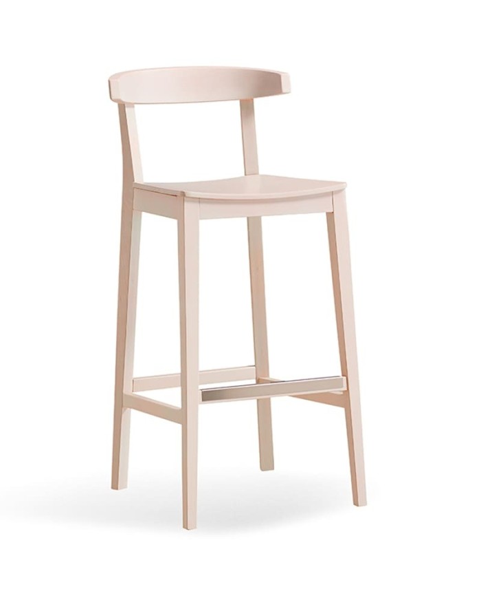 Taburete de madera con respaldo curvado para barra de bar y encimera. Para hostelería y hogar