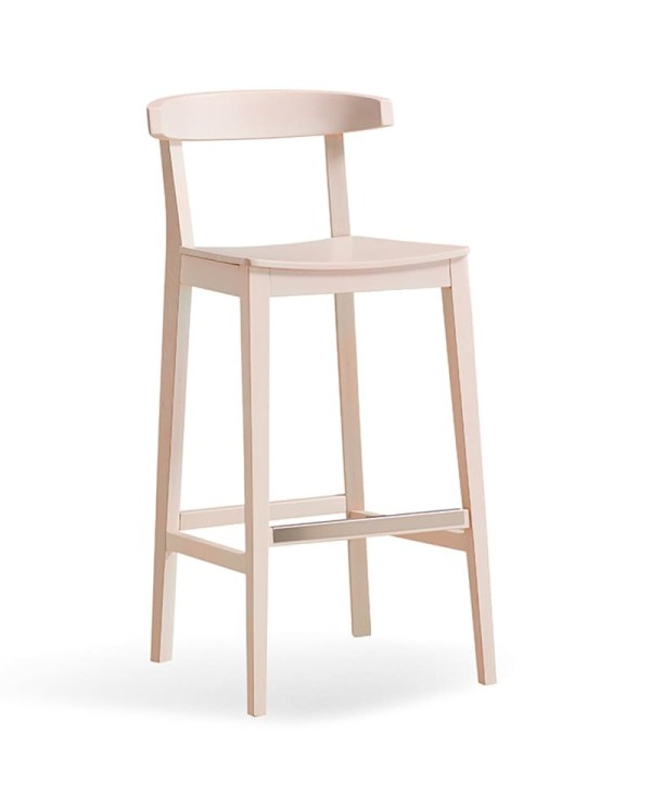 Taburete de madera con respaldo curvado para barra de bar y encimera. Para hostelería y hogar