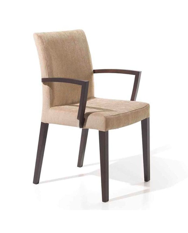 Sillón tapizado con brazos de madera