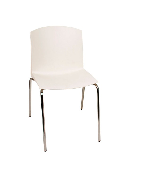 Silla ZJ36 blanca  de polipropileno con estructura metálica