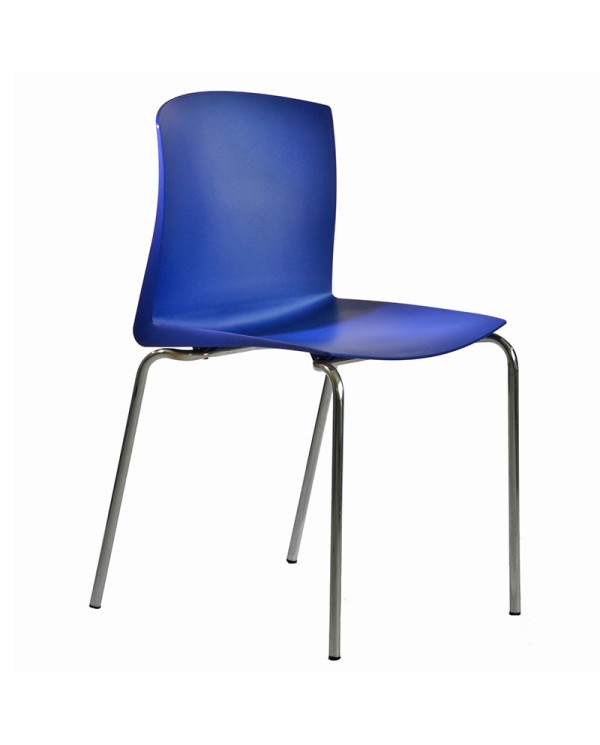 Silla Pull azul  de polipropileno con estructura metálica, resistente y fácil de limpiar