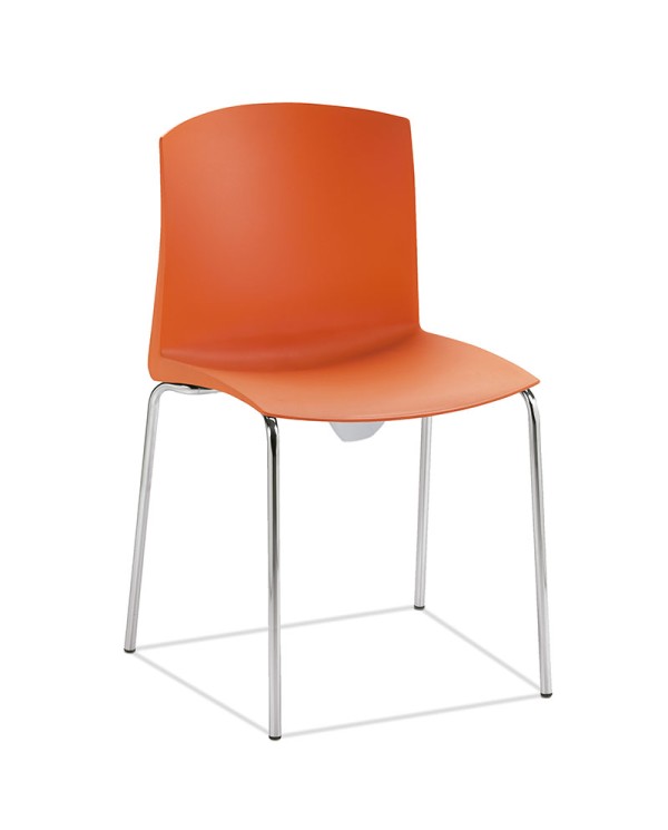 Silla Pull naranja de polipropileno con estructura metálica, resistente y fácil de limpiar