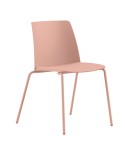 Silla Virgo apilable de PVC rosa  con estructura metálica de 4 patas, disponible en varios colores