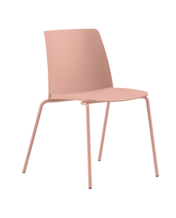 Silla Virgo apilable de PVC rosa  con estructura metálica de 4 patas, disponible en varios colores