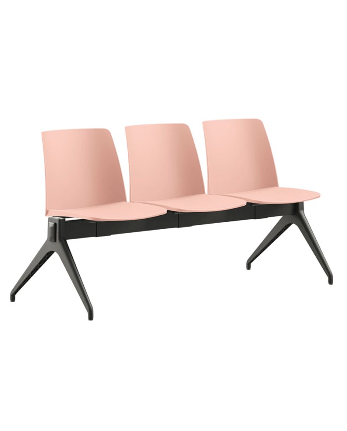 Bancada Virgo 3 plazas rosa con asientos de PVC y patas metálicas