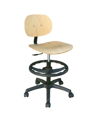 Taburete de laboratorio T7 con asiento y respaldo de madera de haya