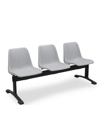Bancada Vicenza 3 plazas para sala de espera con asientos de polipropileno y estructura metálica negra