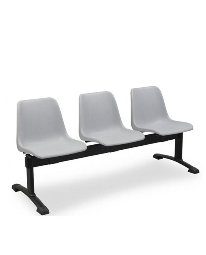 Bancada Vicenza 3 plazas para sala de espera con asientos de polipropileno y estructura metálica negra
