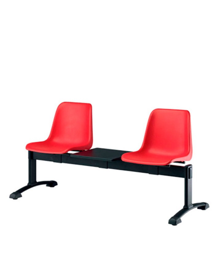 Bancada Vicenza 2 plazas y mesas para sala de espera con asientos de polipropileno y estructura metálica negra