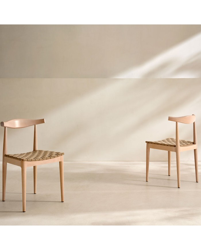 Silla para comedor y hostelería con asiento trenzado