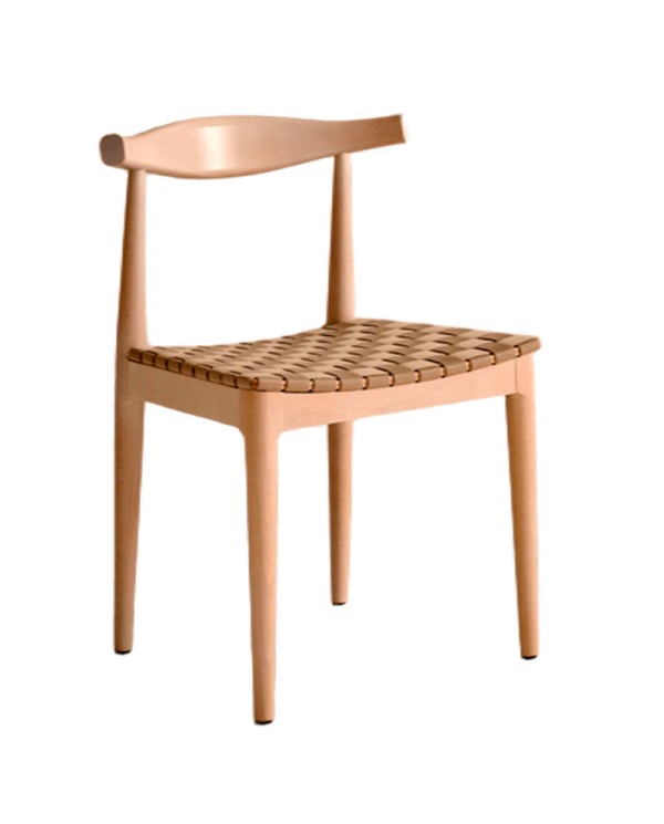 Silla en madera con asiento de cincha trenzada para hostelería y hogar