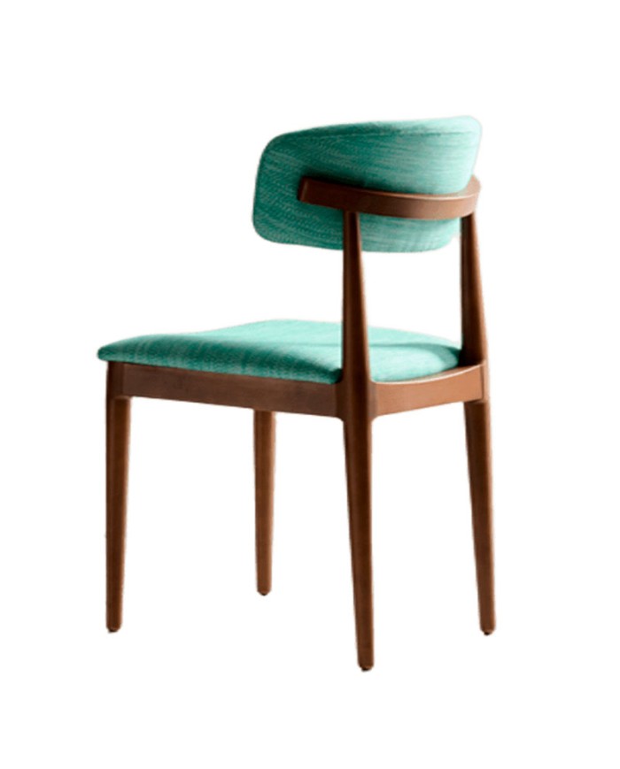 Silla con estructura de madera curvada. Tapizada para hogar y hostelería