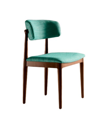Silla tapizada con respaldo curvado de madera de haya y tapizado. Para hostelería y hogar