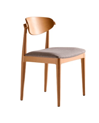 Silla en madera de fresno para hostelería y hogar con asiento tapizado