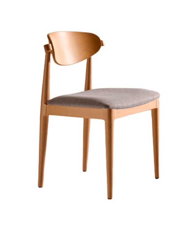 Silla en madera de fresno para hostelería y hogar con asiento tapizado