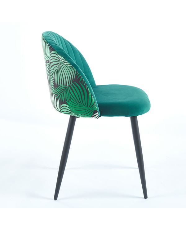 vista lateral de silla para hostelería C72 con respaldo floral