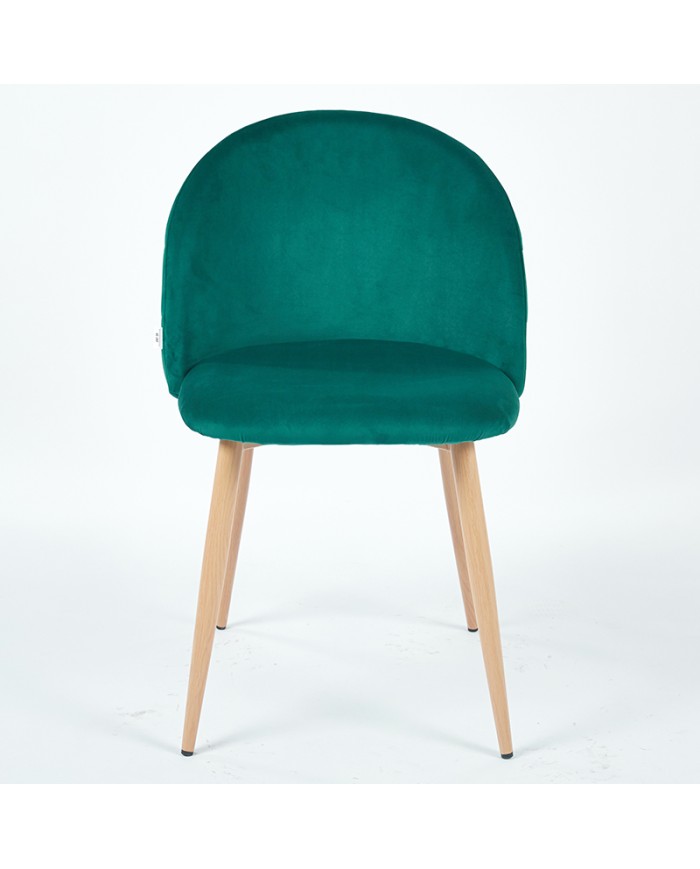 vista lateral de silla verde k03 tapizada para restaurante