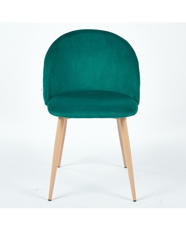 vista lateral de silla verde k03 tapizada para restaurante