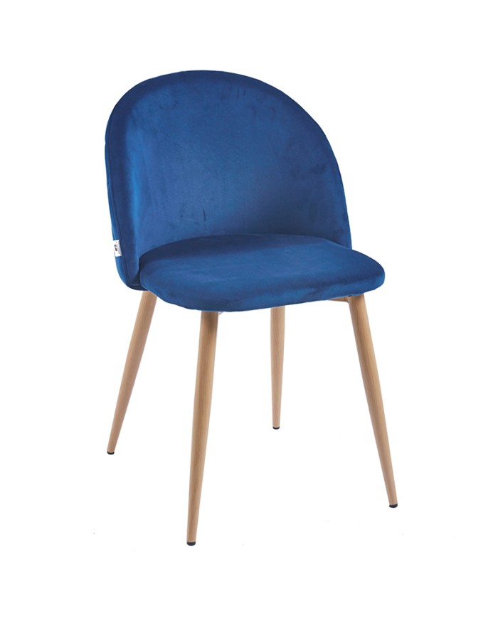 silla tapizada K03B azul con asiento y respaldo acolchados