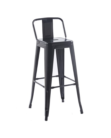 Taburete con respaldo en chapa negro para hostelería M91C