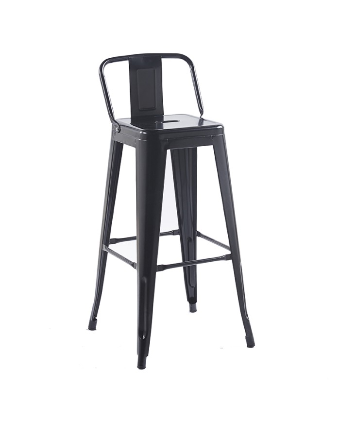 Taburete con respaldo en chapa negro para hostelería M91C