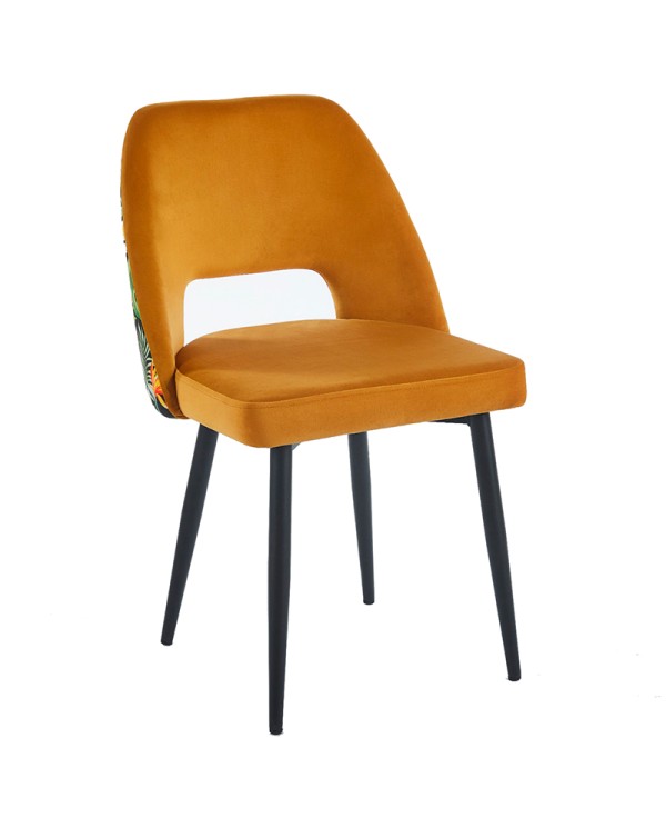 silla tapizada con detalles florales y hueco en el respaldo para hostelería ZJ79