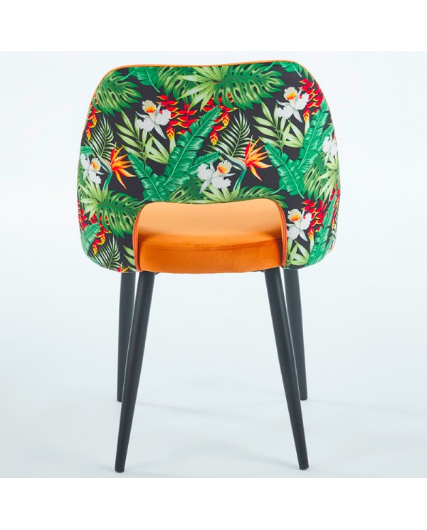 silla de restaurante tapizada con respaldo calado y diseño floral ZJ79B