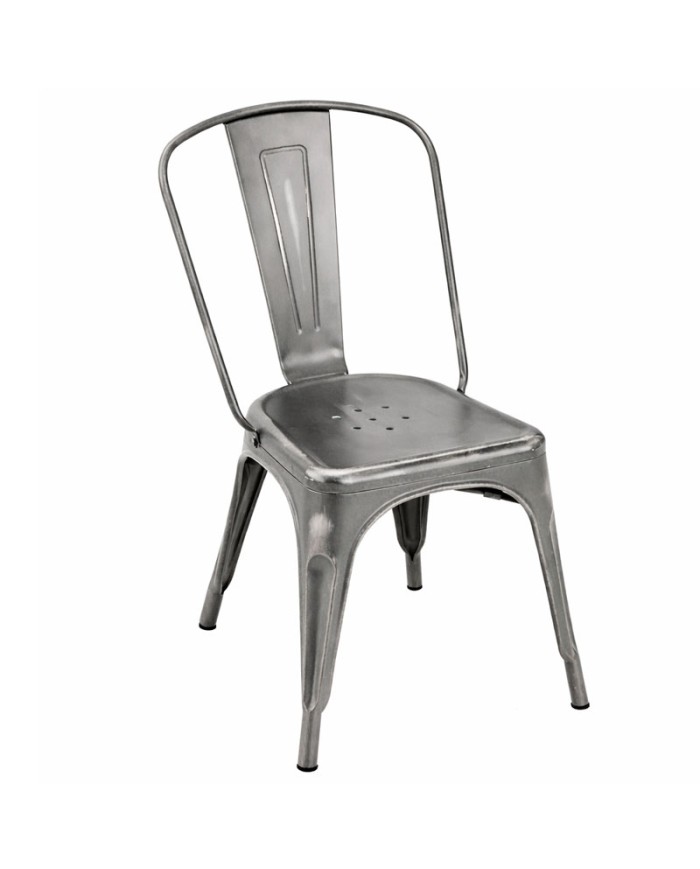 Silla de hostelería industrial negro y plata de chapa metálica F78