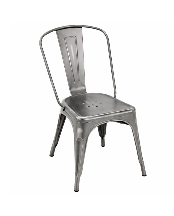 Silla de hostelería industrial negro y plata de chapa metálica F78