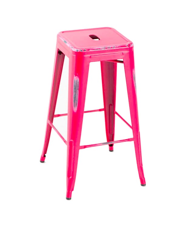 Taburete de hostelería industrial rojo y negro de chapa metálica K62