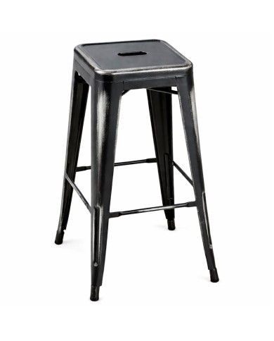 Taburete de hostelería industrial negro y plateado de chapa metálica K62B