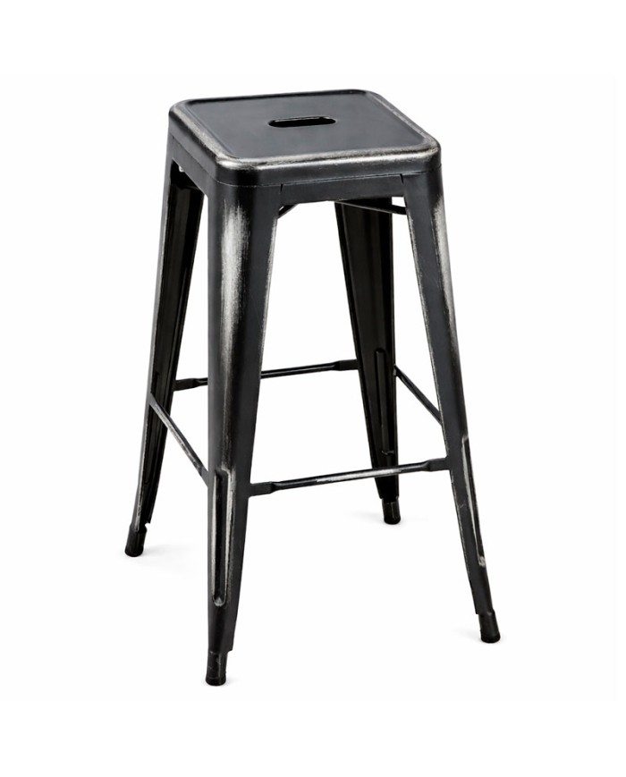 Taburete de hostelería industrial negro y plateado de chapa metálica K62B