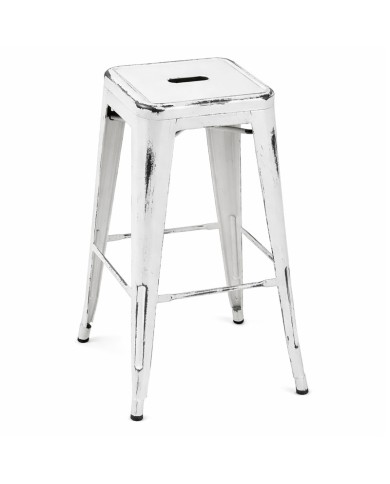 Taburete de hostelería industrial blanco y negro de chapa metálica K62C
