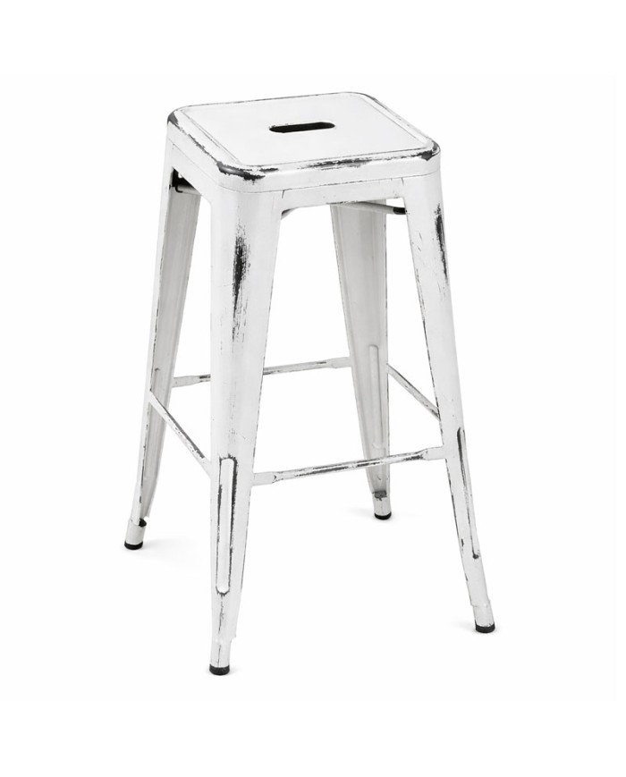 Taburete de hostelería industrial blanco y negro de chapa metálica K62C