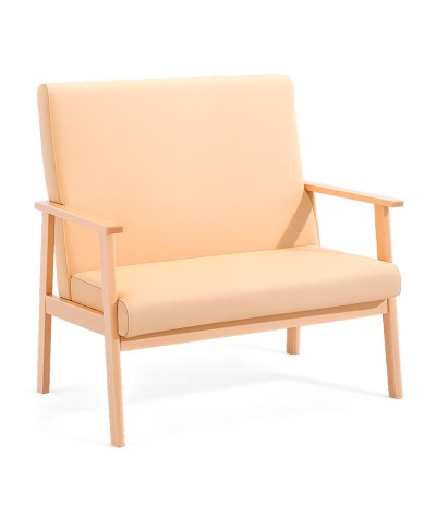 Sofá de dos plazas para sala de espera, tapizado con madera m98b