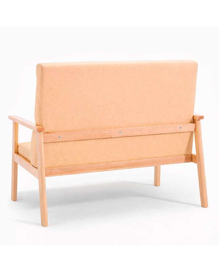 Sofá de dos plazas para residencias y salas de es espera, tapizado con madera m98b