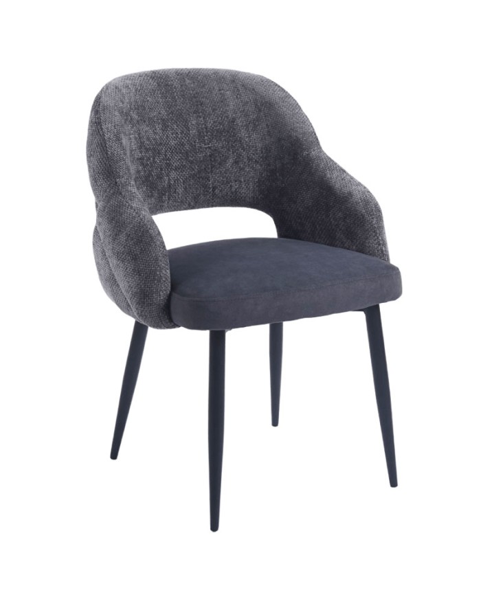 Silla para hogar y hostelería en tonos grises con patas metálicas cónicas