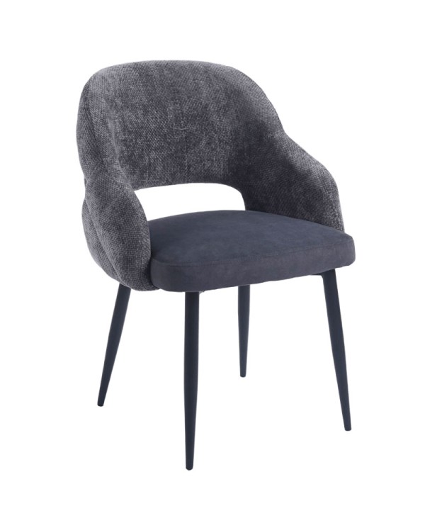 Silla para hogar y hostelería en tonos grises con patas metálicas cónicas