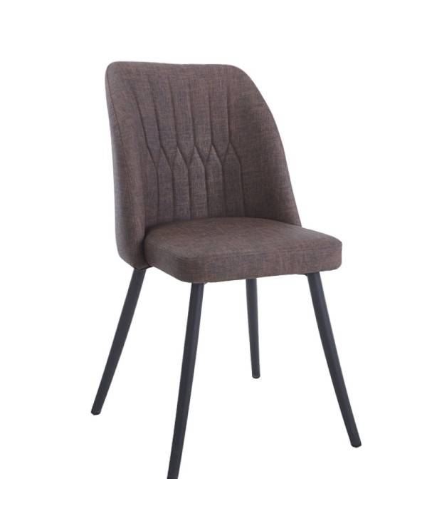 Silla para hogar y hostelería tapizada en marrón con patas metálicas negras