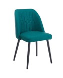 Silla para hogar y hostelería tapizada en verde turquesa con patas metálicas negras