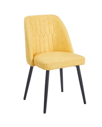 Silla tapizada mostaza con patas metálicas negras para restaurantes modernos N11