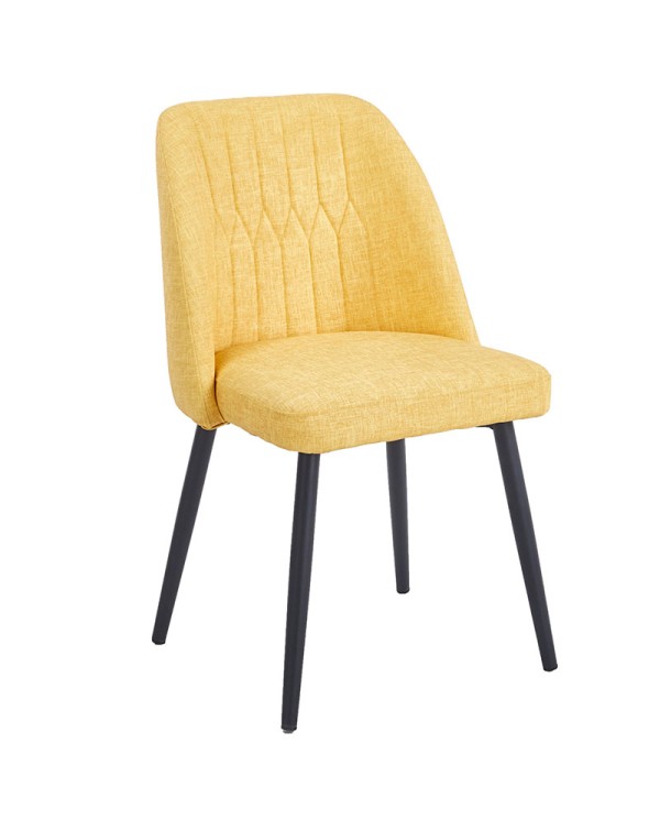 Silla tapizada mostaza con patas metálicas negras para restaurantes modernos N11