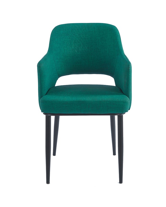 Silla confortable para espacios de restauración con tapizado verde intenso