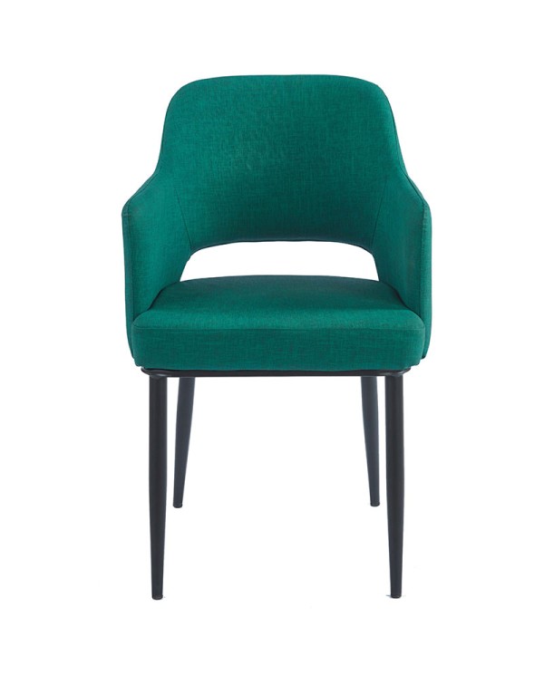 Silla confortable para espacios de restauración con tapizado verde intenso