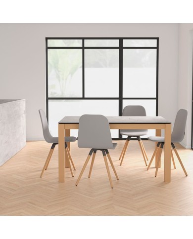 Mesa Quadra Nova Cancio con estructura de madera y encimera en porcelánico para cocina y hogar