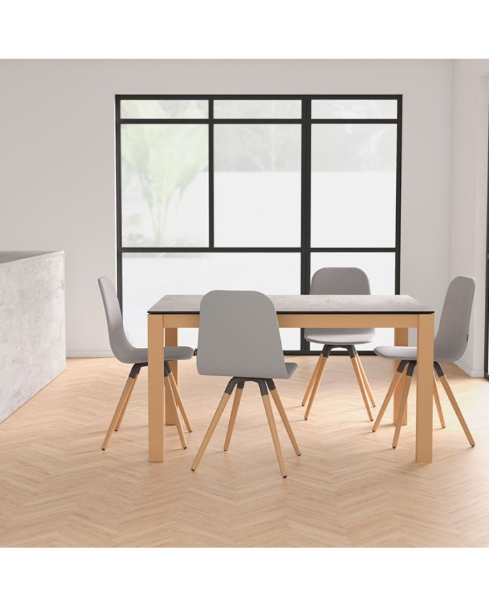 Mesa Quadra Nova Cancio con estructura de madera y encimera en porcelánico para cocina y hogar